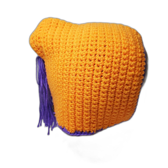 Hand Crochet Orange and Purple Bonnet for Picking Pumpkins for Women - Picture 5 of 5